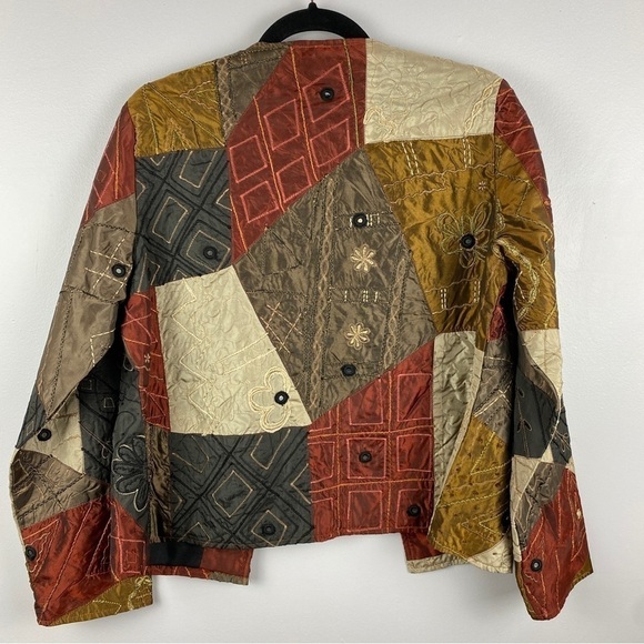 Parsley & Sage Autumn Fall Boho Patchwork Embroidered Open Front Jacket Medium - Picture 13 of 13